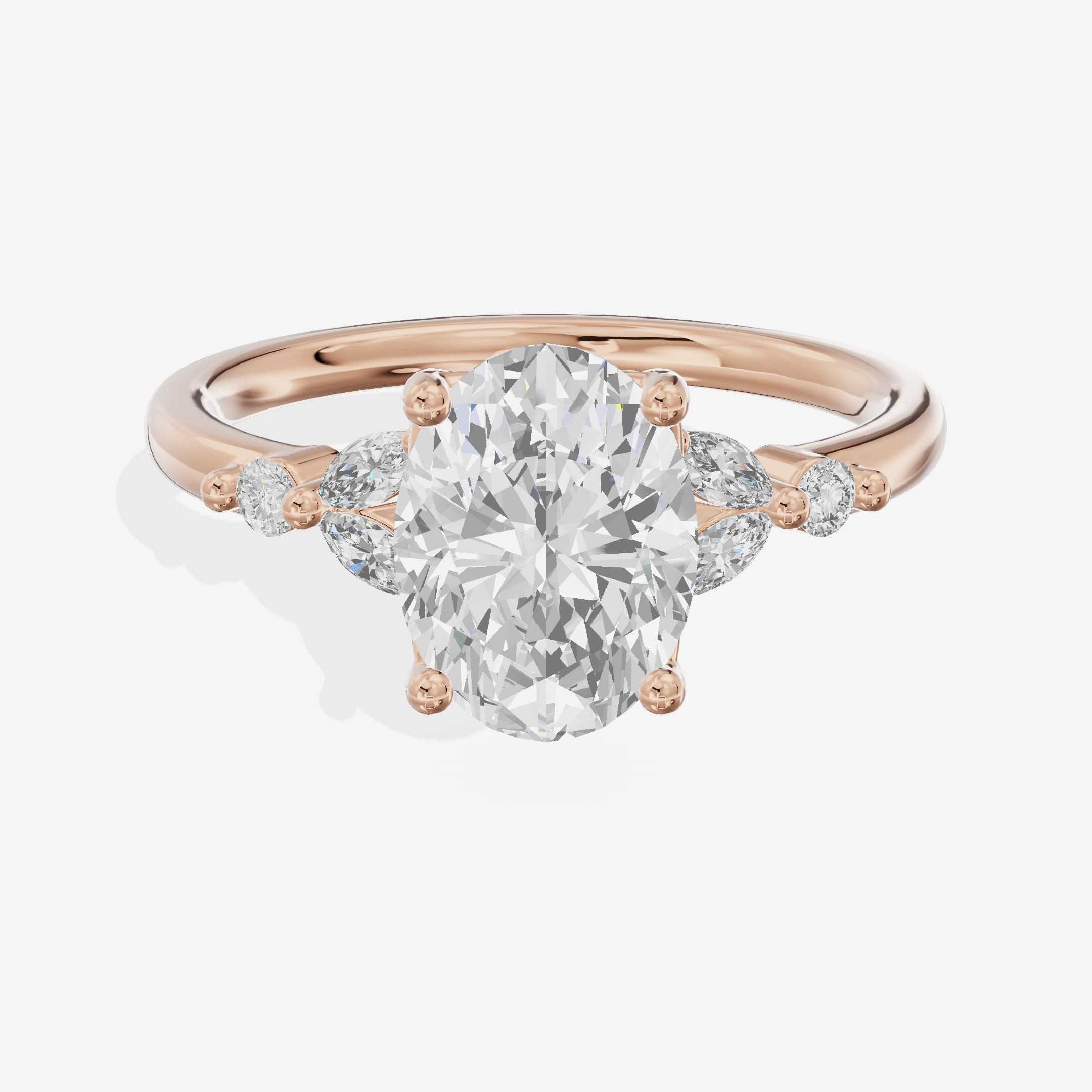 Luxe Coeurine Oval Engagement Ring with Side Stones (1/5 ct. tw.) in 18K Rose Gold