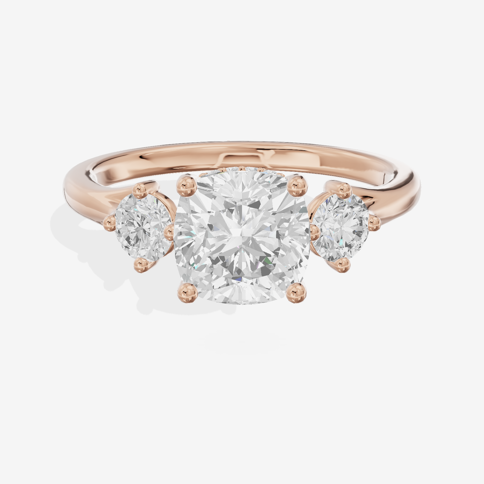 Luxe Solea Three Stone Cushion Engagement Ring (1/3 ct. tw.) in 18K Rose Gold