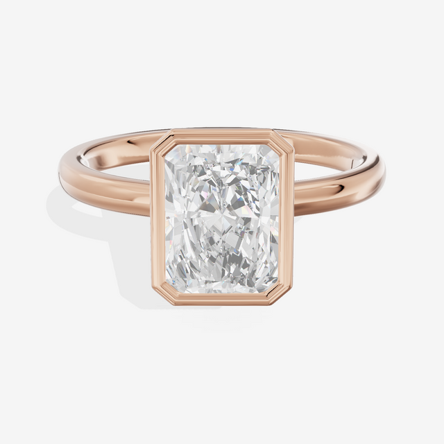 Trellise Bezel 2mm Radiant Solitaire Engagement Ring in 18K Rose Gold