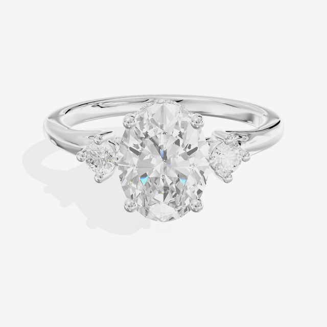 Sincere Three Stone Oval Engagement Ring (1/6 ct. tw.) in 18K White Gold