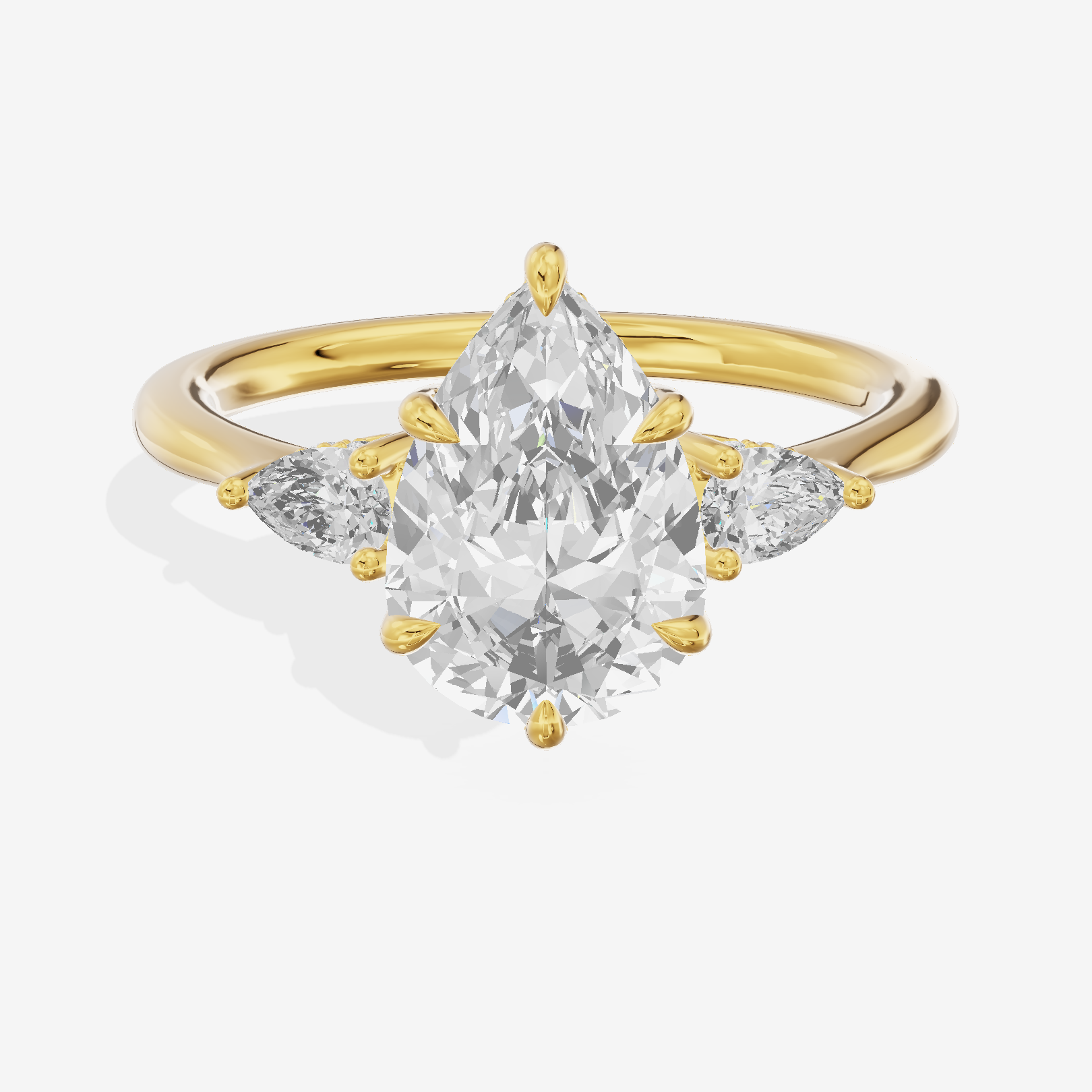 Petite Vowsae Three Stone Pear Engagement Ring (1/4 ct. tw.) in 18K Yellow Gold