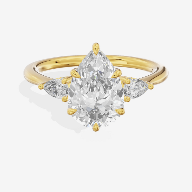 Petite Vowsae Three Stone Pear Engagement Ring (1/4 ct. tw.) in 18K Yellow Gold