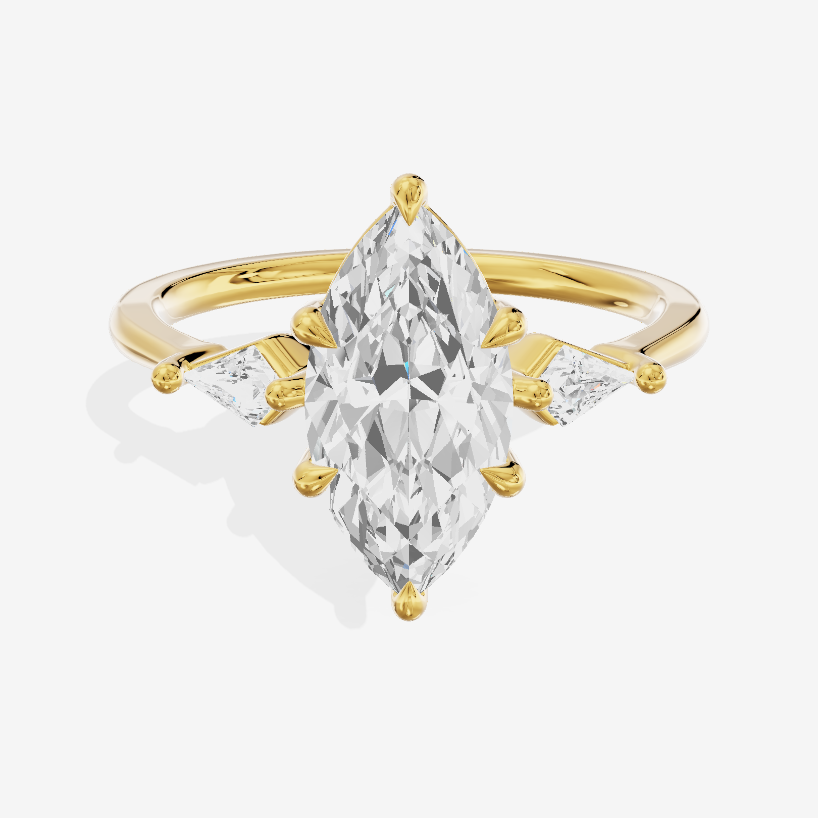 Whispered Triade Marquise Three Stone Engagement Ring (1/10 ct. tw.) in 18K Yellow Gold