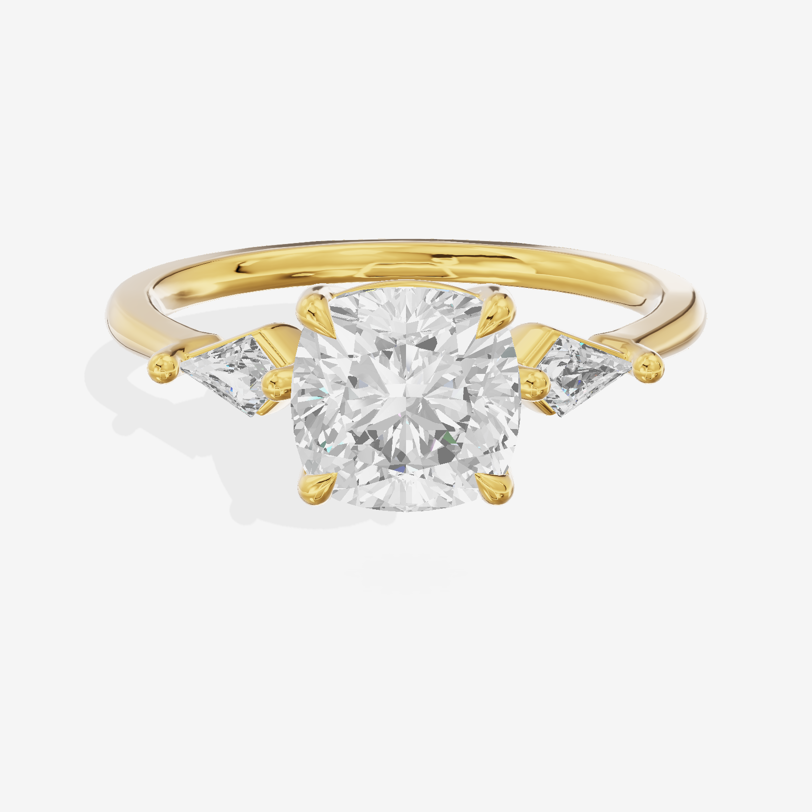 Whispered Triade Cushion Three Stone Engagement Ring (1/10 ct. tw.) in 18K Yellow Gold