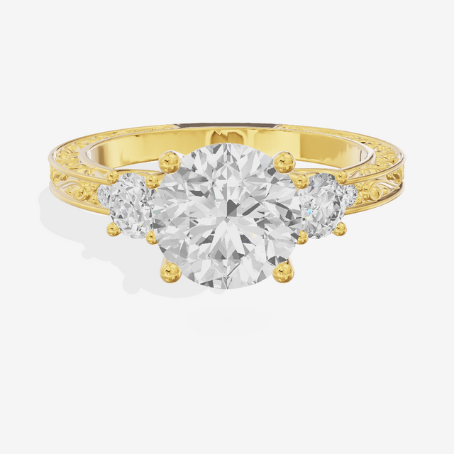 Triade Engraved Round Three Stone Engagement Ring (1/3 ct. tw.) in 18K Yellow Gold