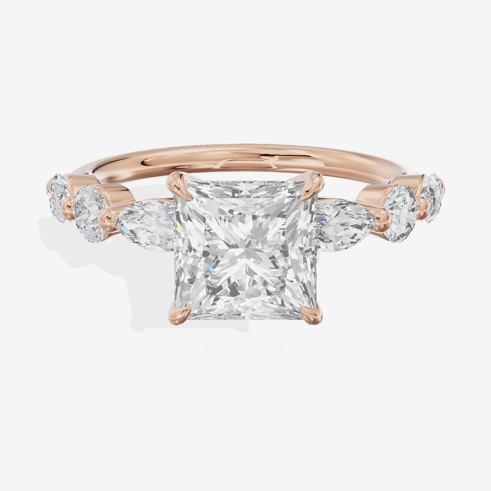 Lumera Cathedral Princess Engagement Ring with Side Stones (1/3 ct. tw.) in 18K Rose Gold