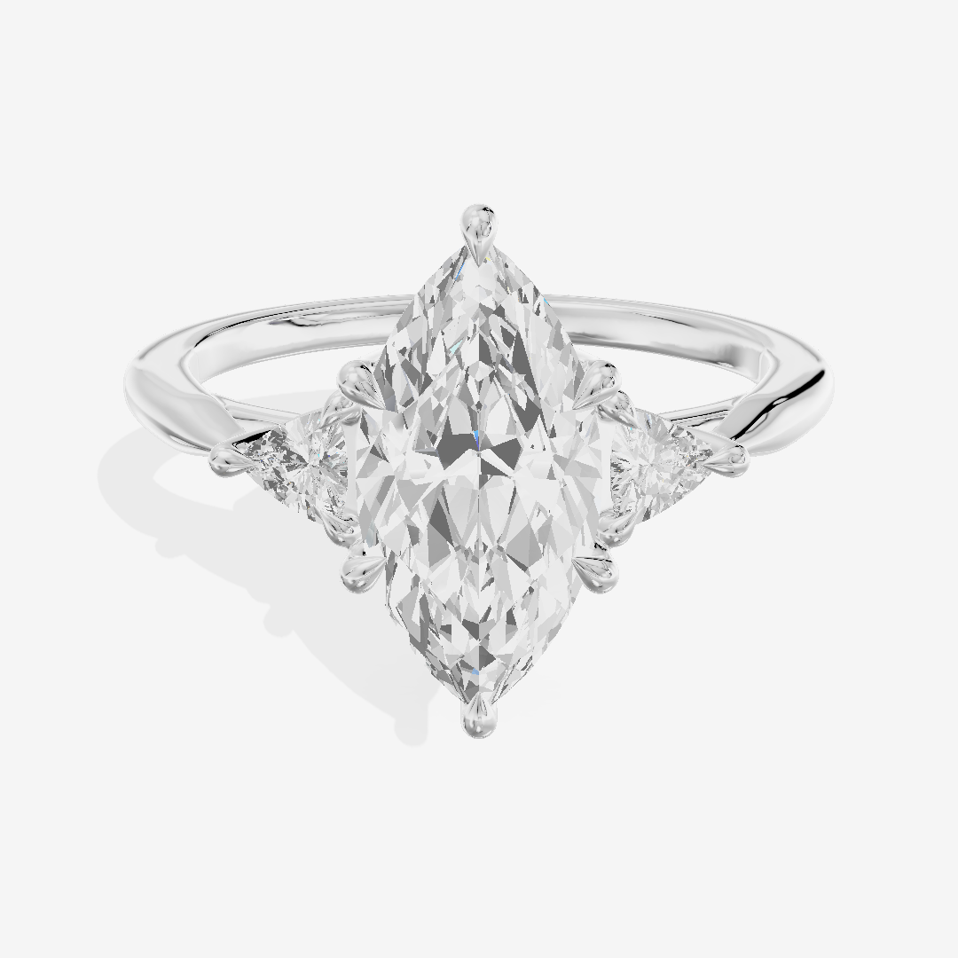 Coeurine Three Stone Marquise Engagement Ring (1/8 ct. tw.) in 14K White Gold