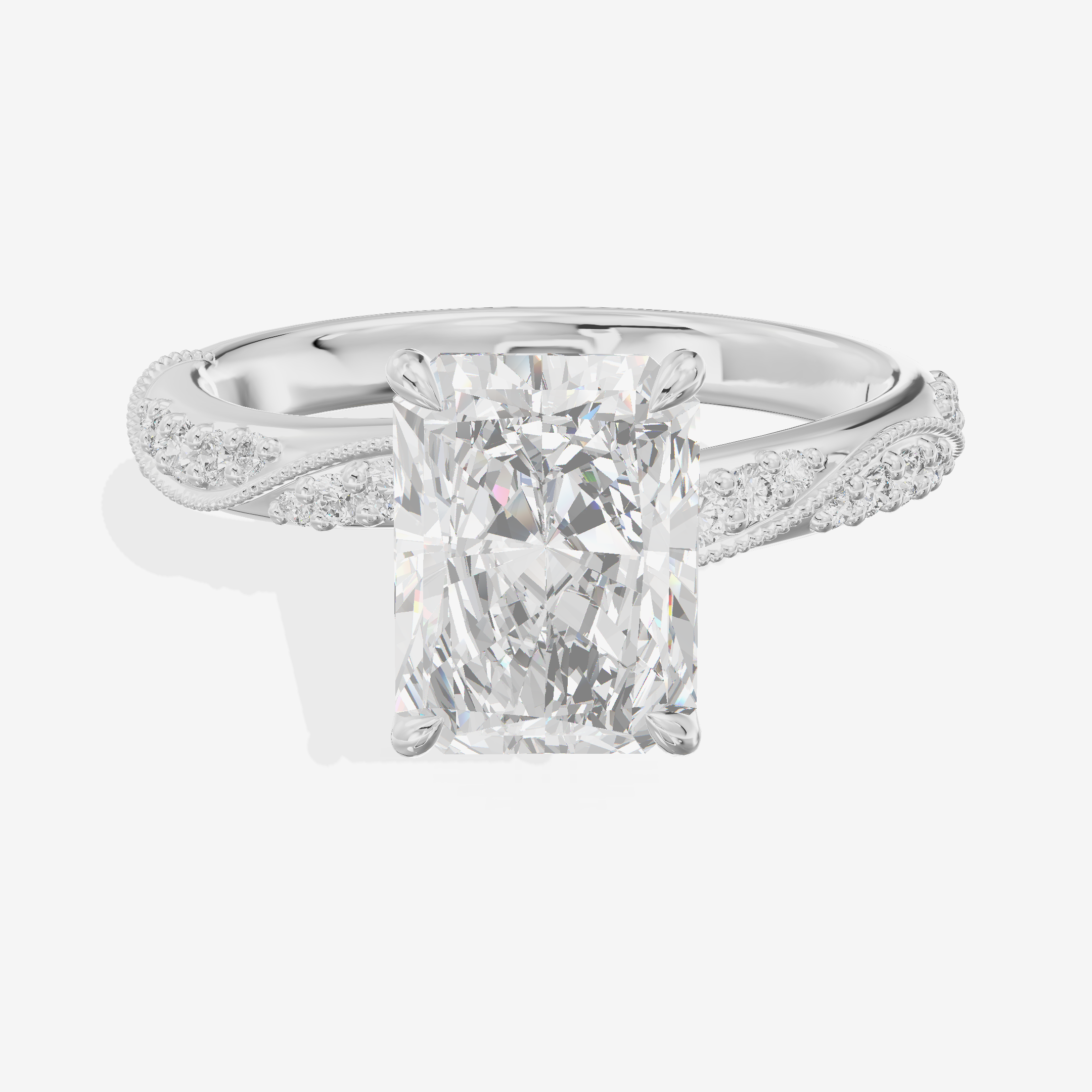 Classic Halcyon Radiant Engagement Ring with Side Stones (1/4 ct. tw.) in 14K White Gold