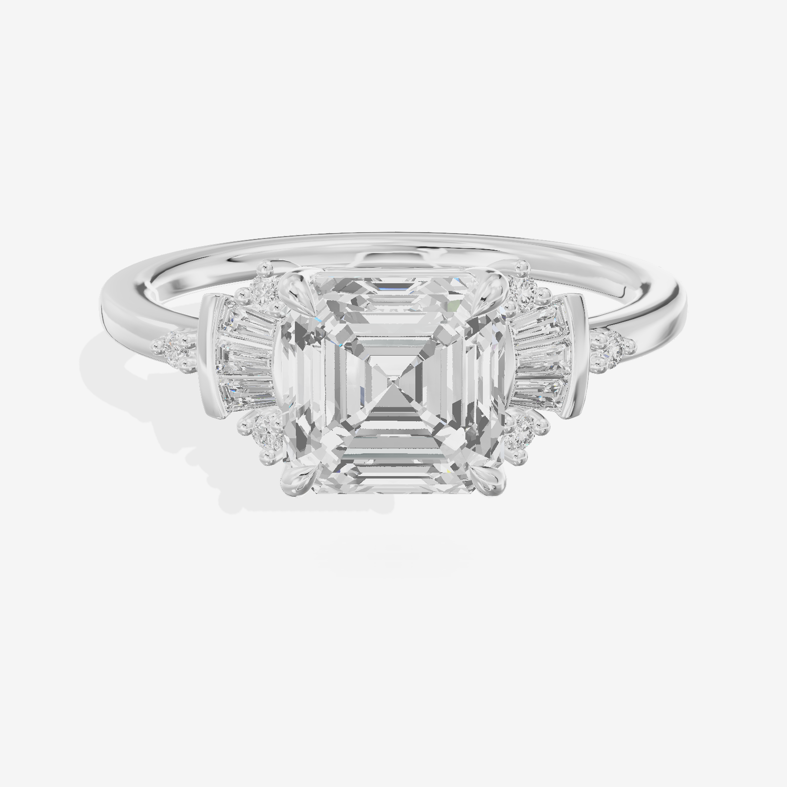 Petite Trellise Asscher Engagement Ring with Side Stones (1/3 ct. tw.) in 18K White Gold