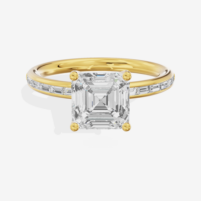 Tender Sincere Asscher Engagement Ring with Side Stones (1/6 ct. tw.) in 18K Yellow Gold