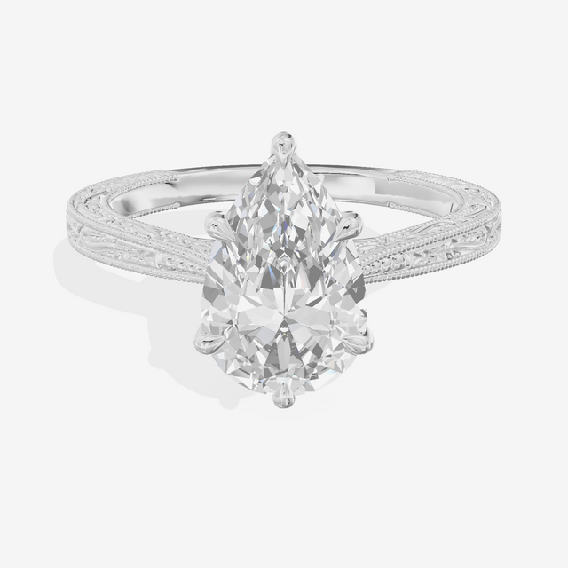 Vintage Vowsae Pear Engagement Ring in 14K White Gold