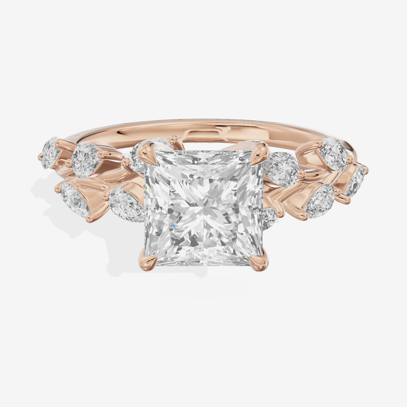 Classic Promezza Princess Engagement Ring with Side Stones (1/2 ct. tw.) in 18K Rose Gold