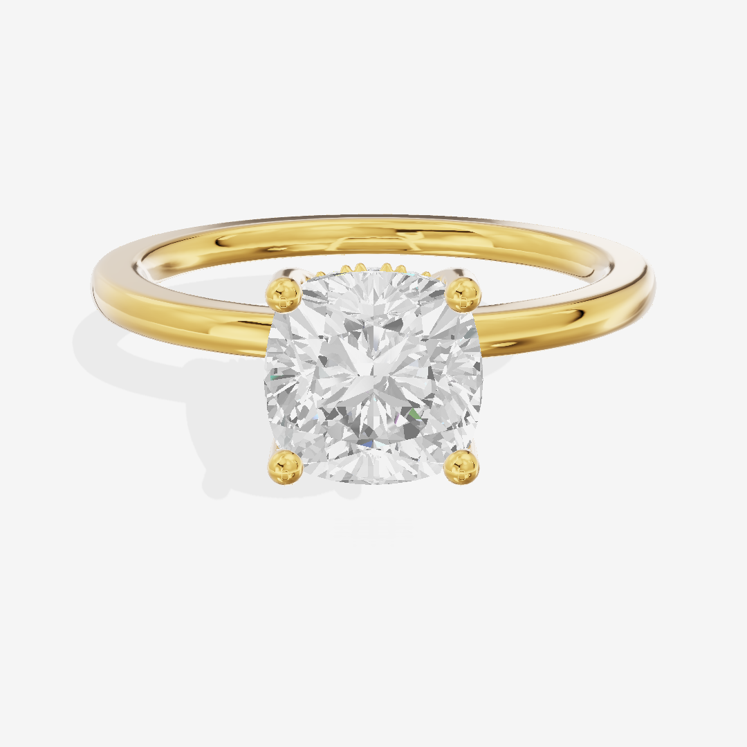 Vowsae Hidden Halo Cushion Engagement Ring (1/20 ct. tw.) in 18K Yellow Gold