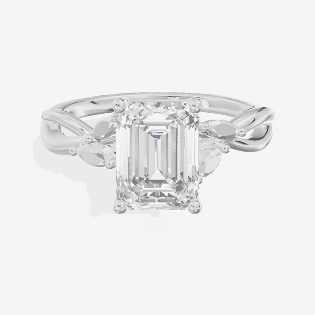 Modern Sincere Emerald Engagement Ring with Side Stones in 14K White Gold