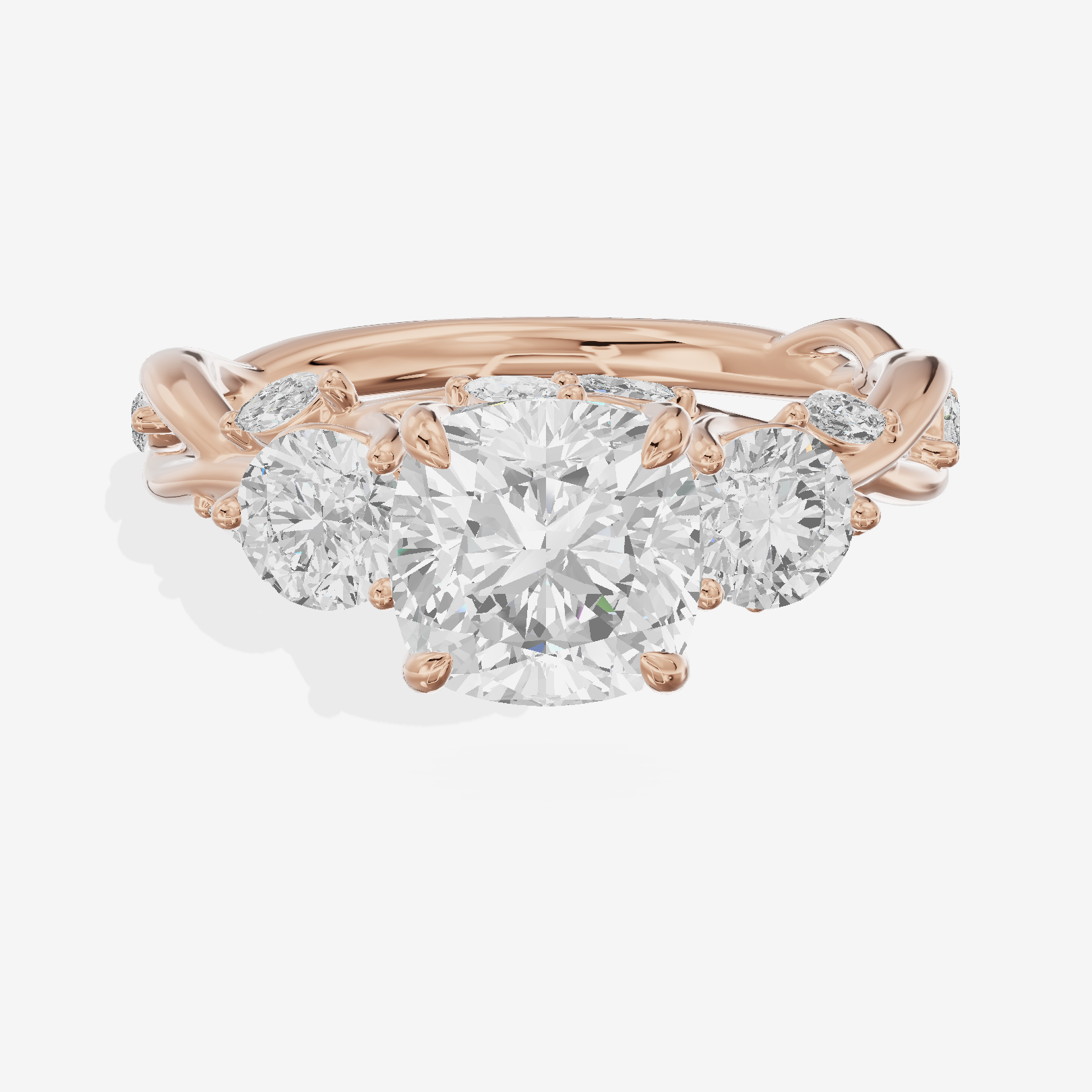 Modern Vowsae Three Stone Cushion Engagement Ring (3/4 ct. tw.) in 18K Rose Gold