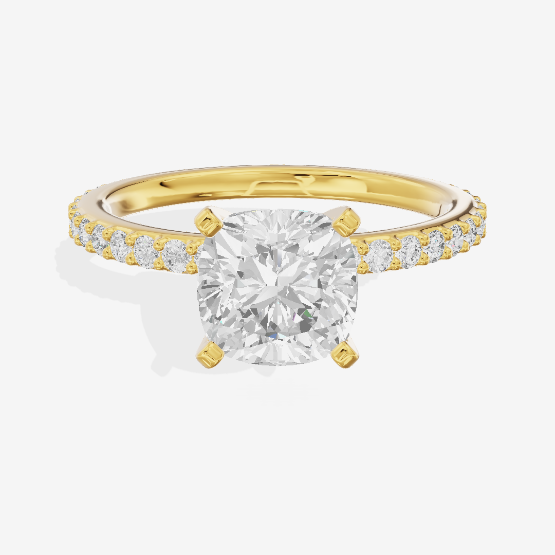 Petite Trellise Cushion Engagement Ring with Side Stones (1/3 ct. tw.) in 14K Yellow Gold