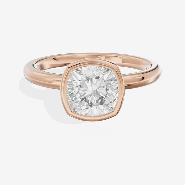 Tensare Bezel 2mm Cushion Solitaire Engagement Ring in 14K Rose Gold