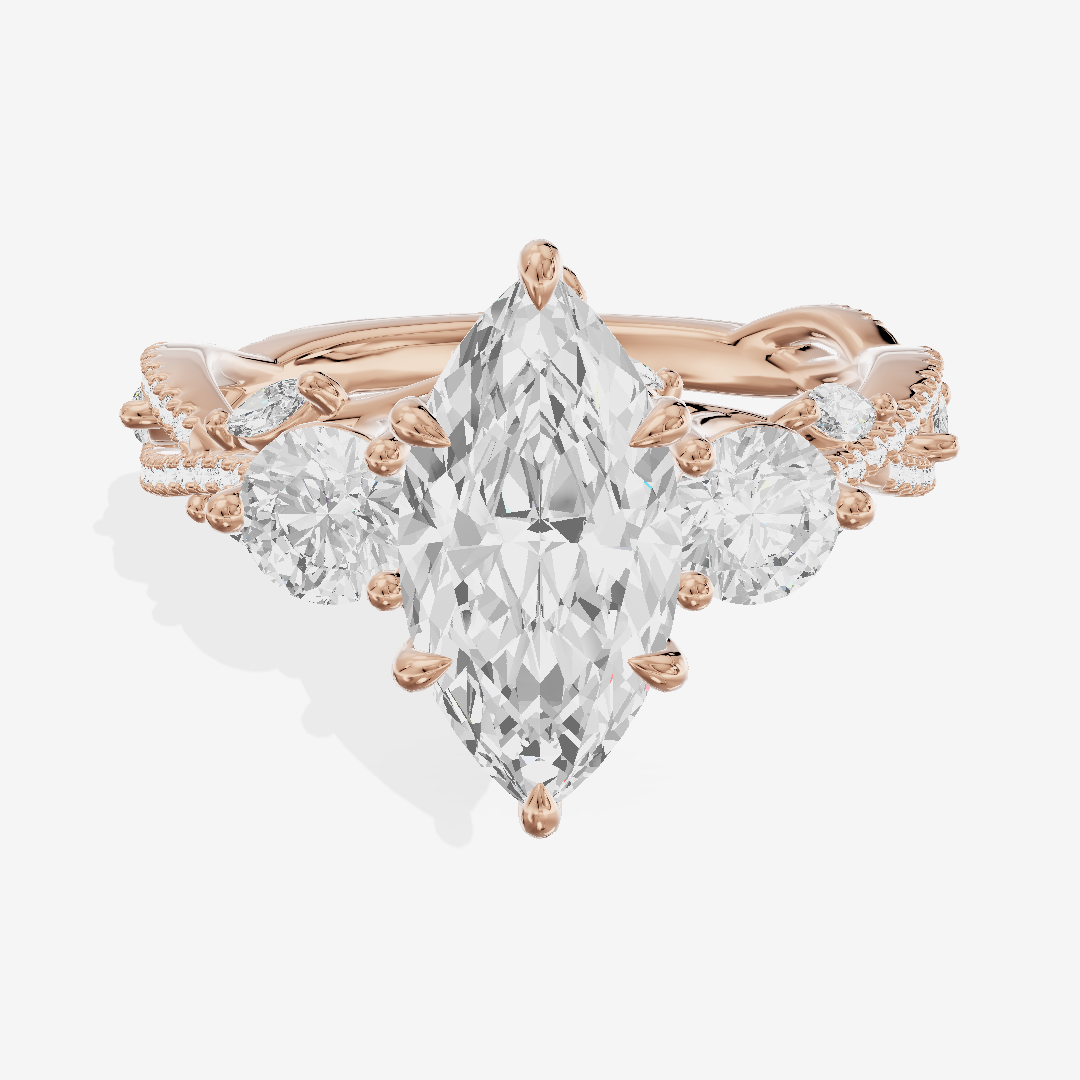 Luxe Selenia Three Stone Marquise Engagement Ring (1 ct. tw.) in 14K Rose Gold