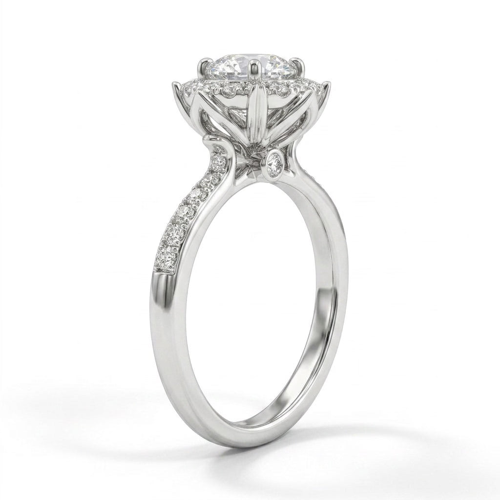Cathedral Halo Pavé Round Engagement Ring (1.02 ct. tw.) in 18K White Gold