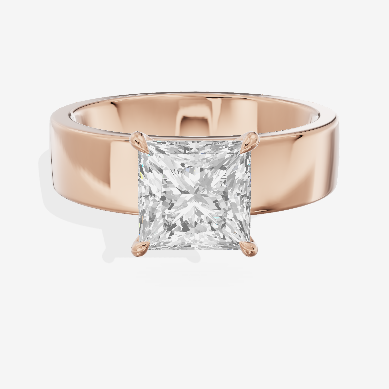 Lustrous Promezza Princess Engagement Ring with Side Stones (1/20 ct. tw.) in 14K Rose Gold