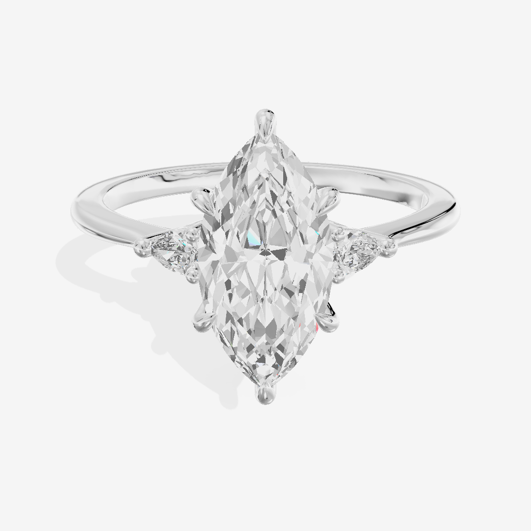 Coeurine Three Stone Marquise Engagement Ring (1/8 ct. tw.) in 18K White Gold