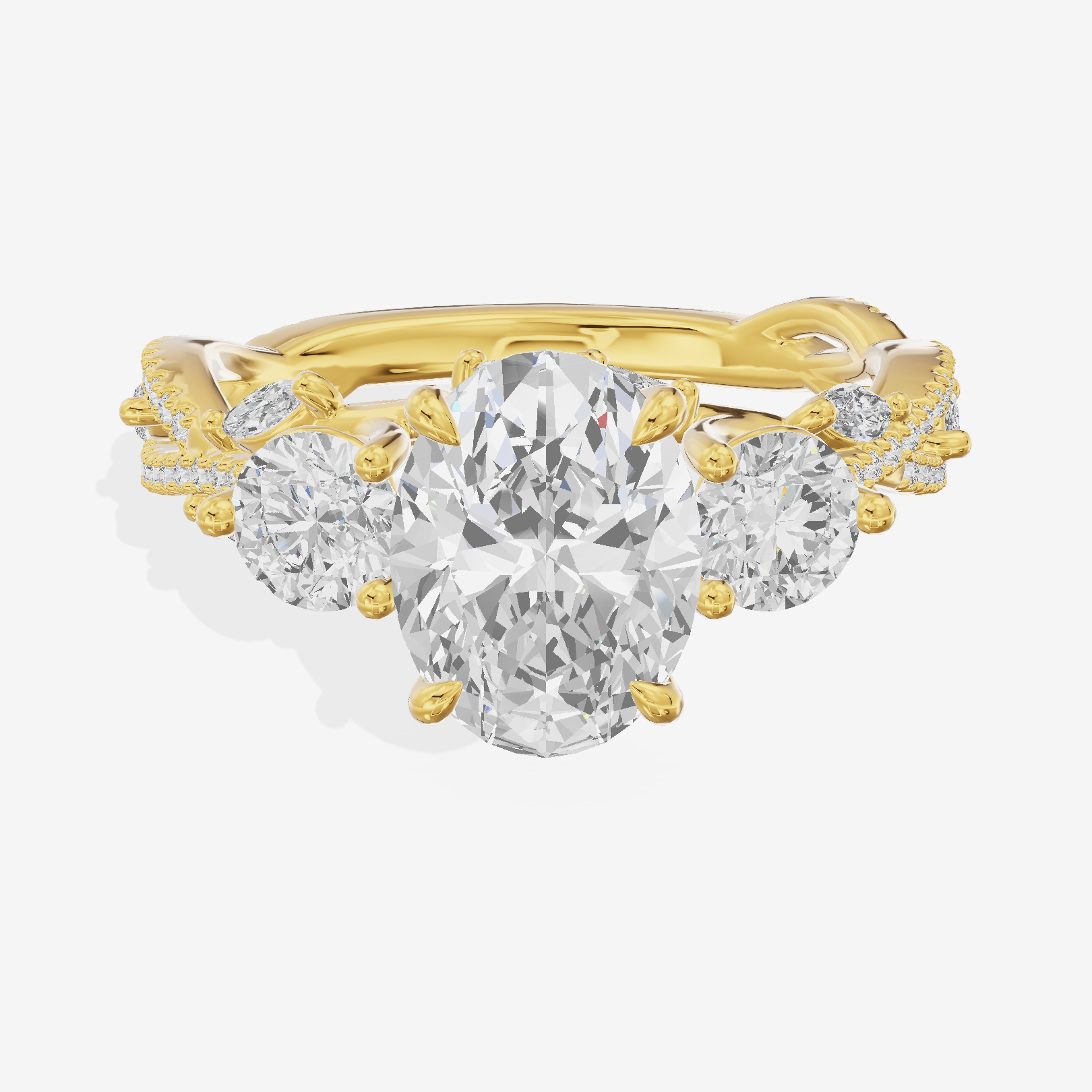 Classic Coeurine Three Stone Oval Engagement Ring (3/5 ct. tw.) in 18K Yellow Gold