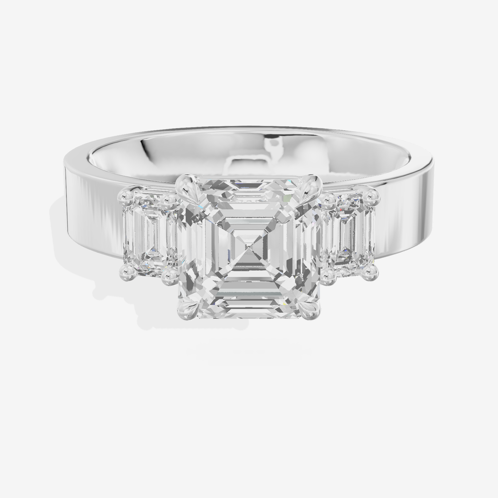 Vintage Vowsae Three Stone Asscher Engagement Ring (1/2 ct. tw.) in 18K White Gold