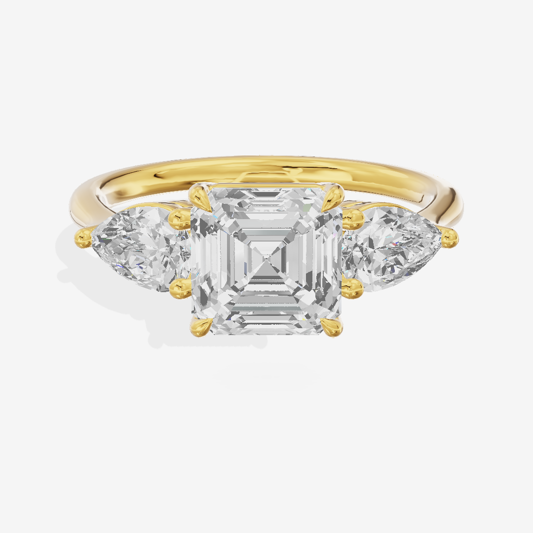 Luxe Adorae Three Stone Asscher Engagement Ring (3/4 ct. tw.) in 18K Yellow Gold