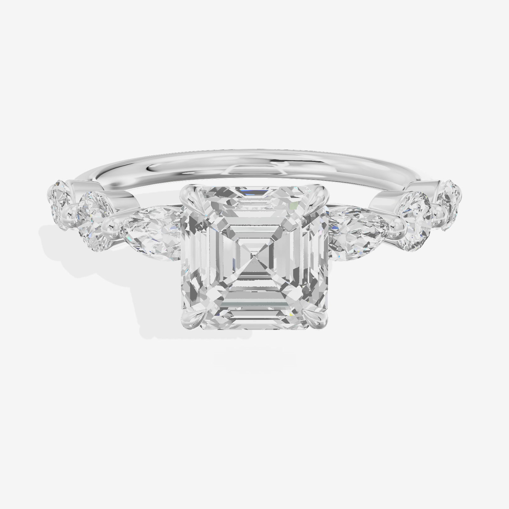 Lumera Cathedral Asscher Engagement Ring with Side Stones (1/3 ct. tw.) in Platinum