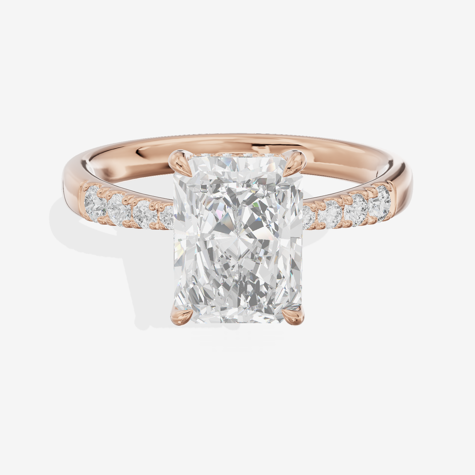 Classic Tensare Radiant Engagement Ring with Hidden Halos (1/15 ct. tw.) in 18K Rose Gold