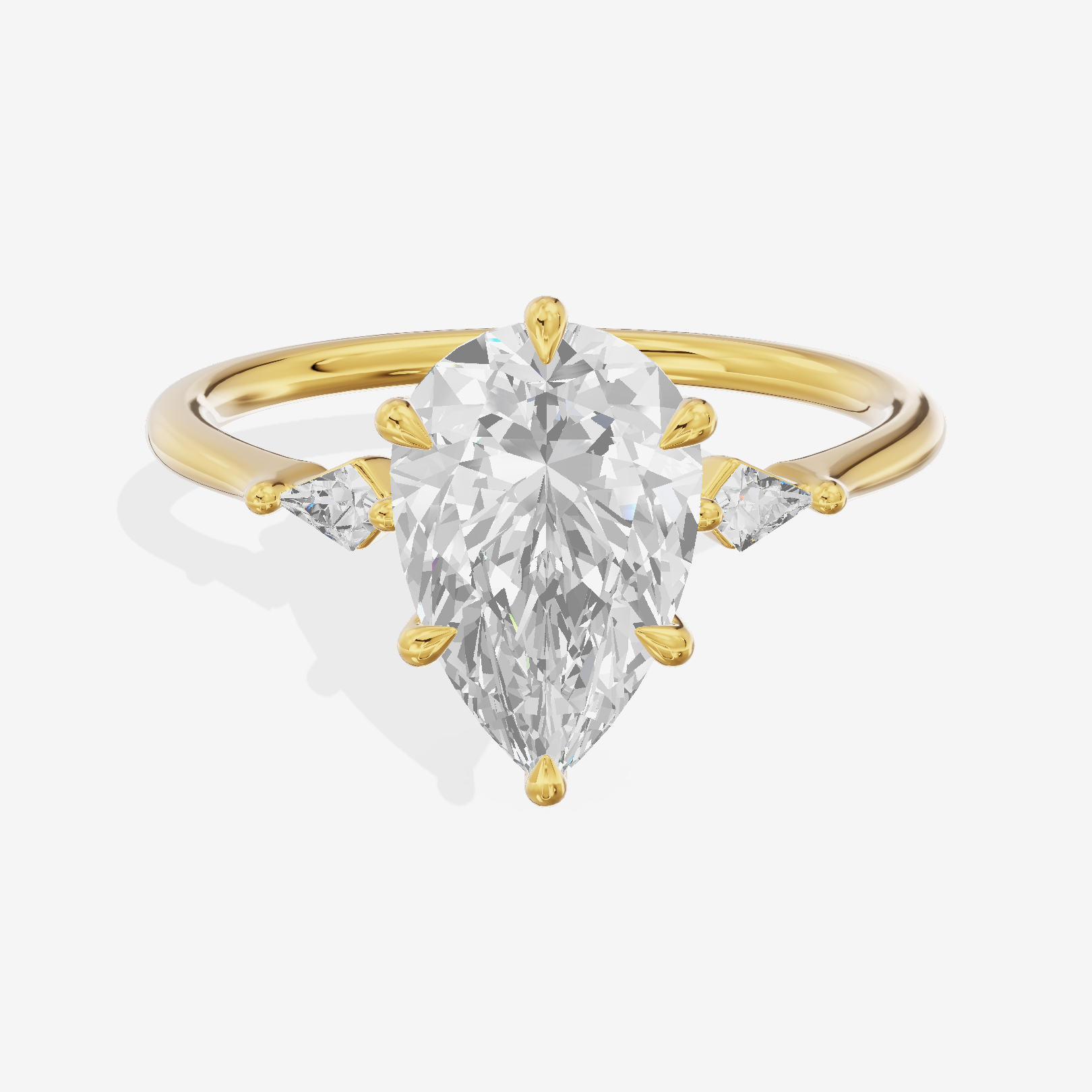 Petite Triade Pear Three Stone Engagement Ring (1/15 ct. tw.) in 18K Yellow Gold