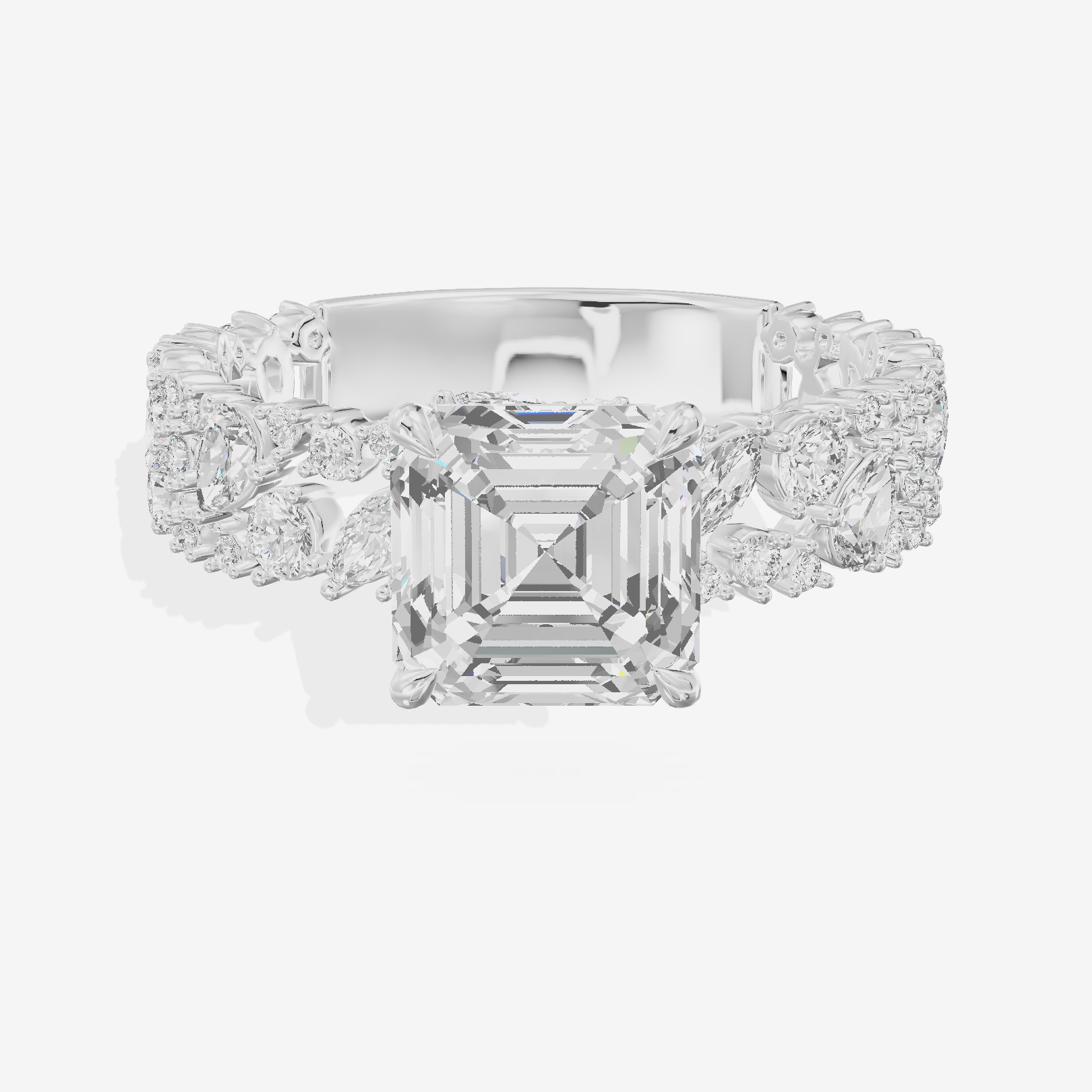 Aurea Cathedral 4.2mm Asscher Engagement Ring with Side Stones (3/4 ct. tw.) in Platinum