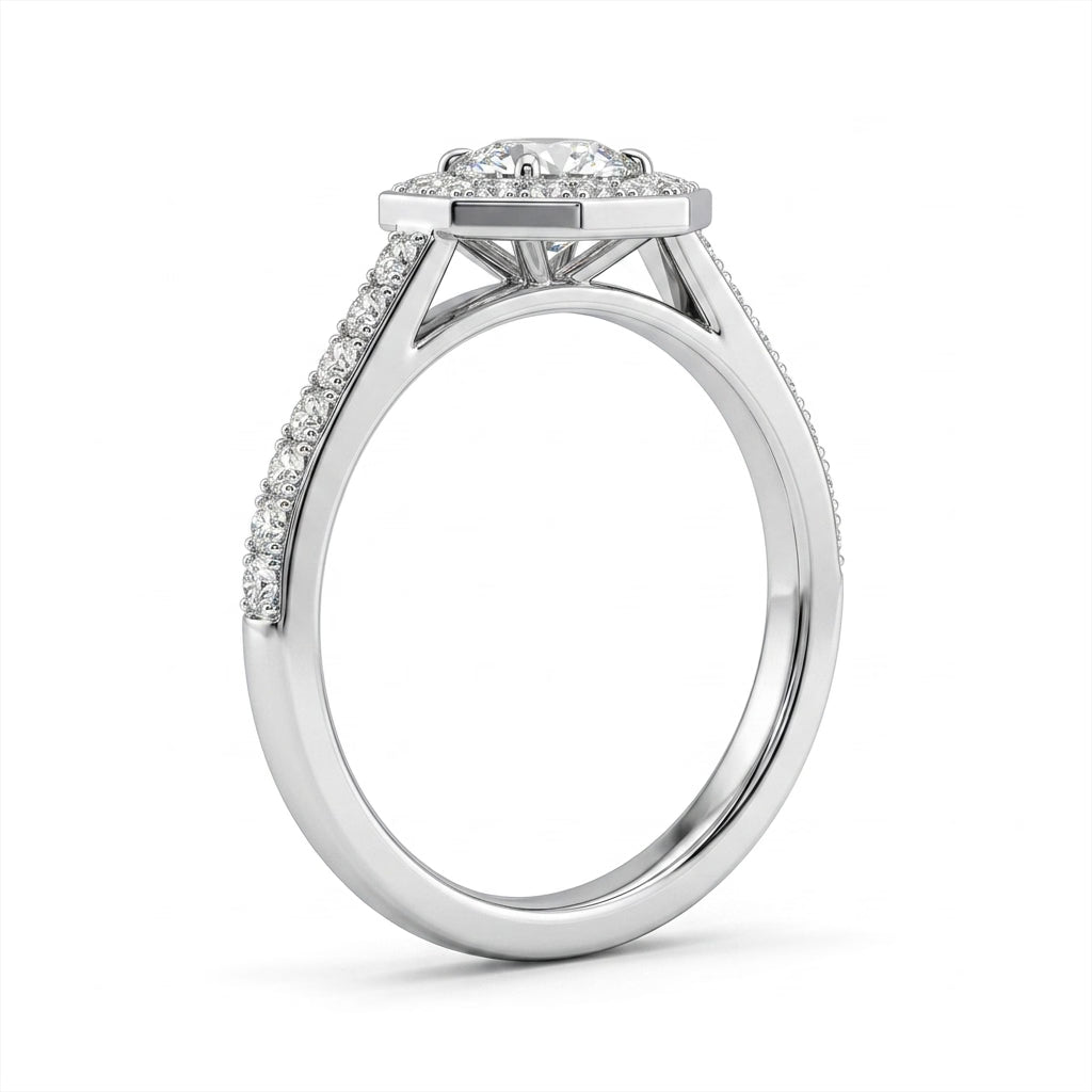 Halo Pavé Round Engagement Ring (2.09 ct. tw.) in 18K White Gold