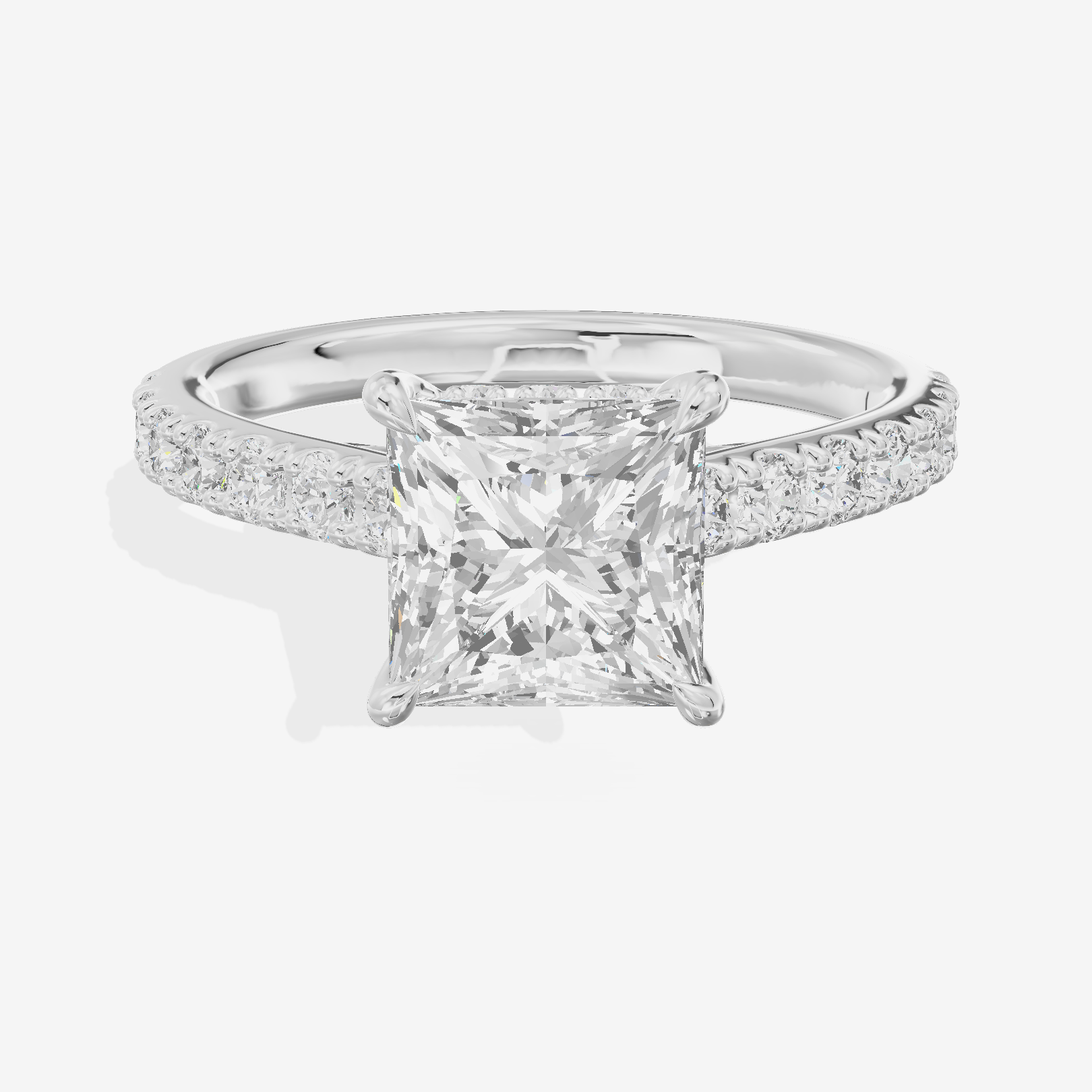 Tender Whisper Princess Engagement Ring with Side Stones (1/6 ct. tw.) in 18K White Gold