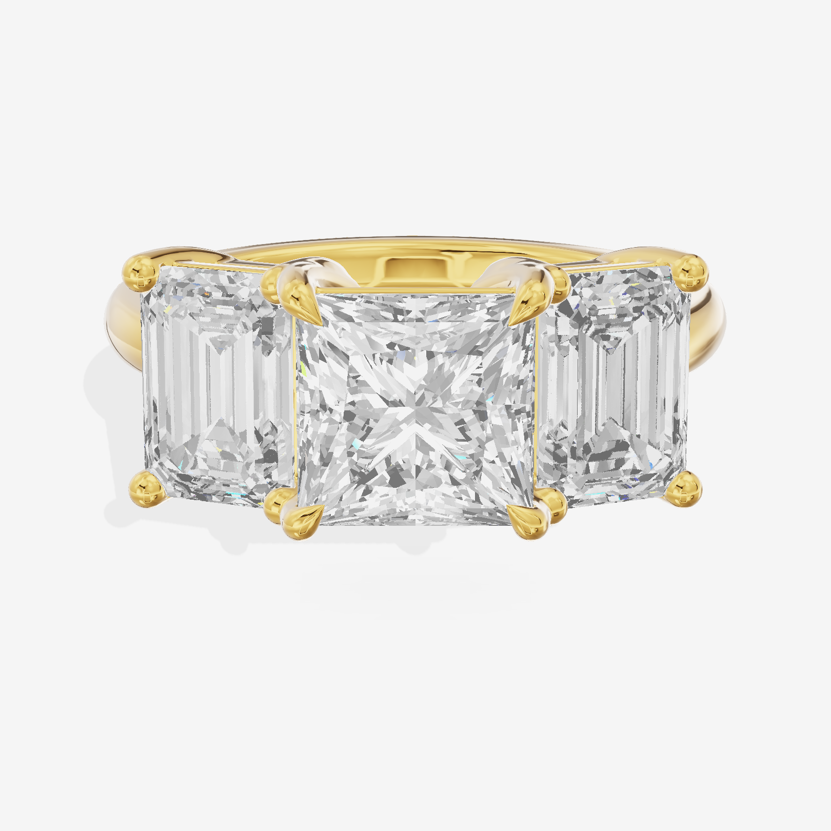 Luxe Whisper Three Stone Princess Engagement Ring (3/4 ct. tw.) in 18K Yellow Gold