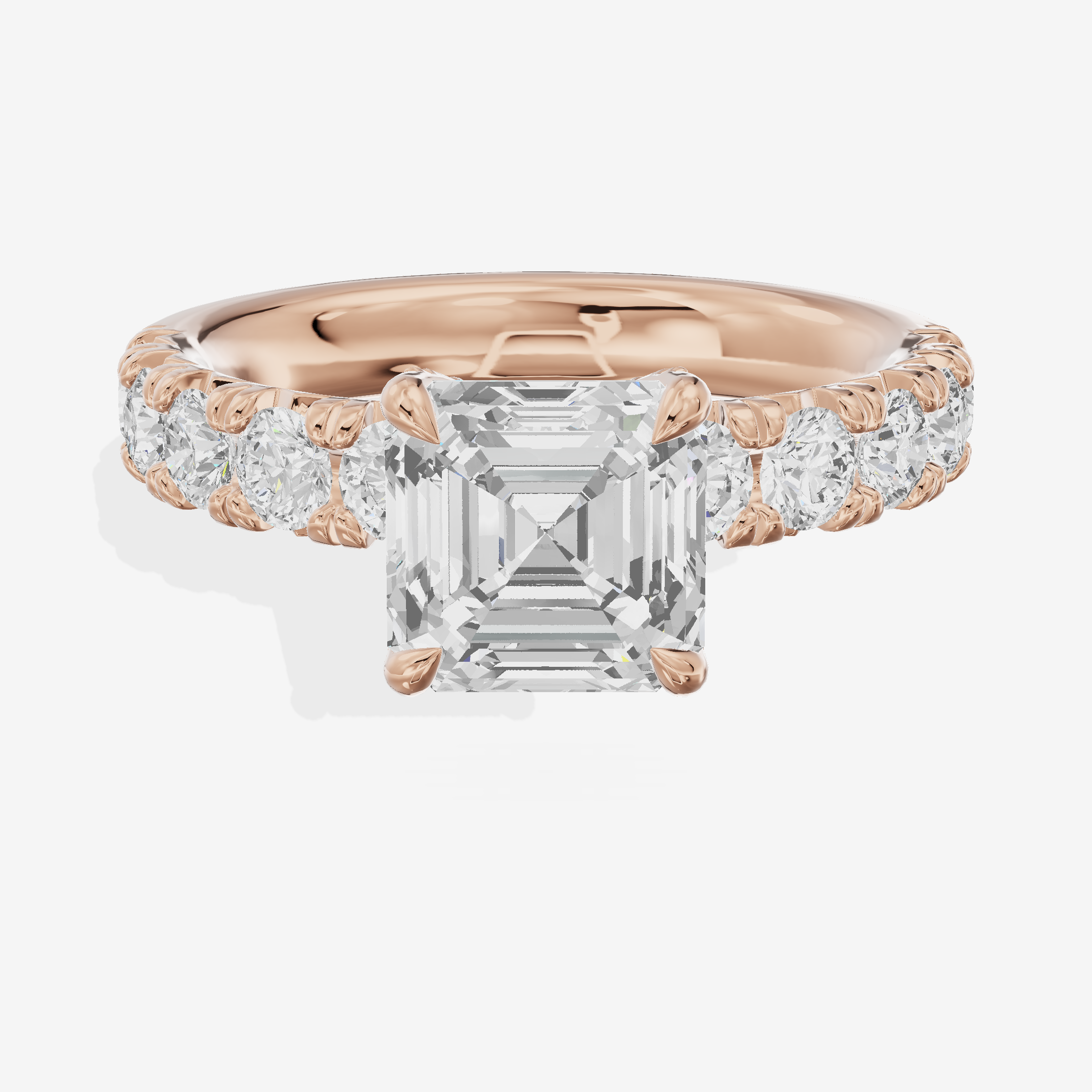 Lustrous Aurea Asscher Engagement Ring with Side Stones (3/4 ct. tw.) in 18K Rose Gold