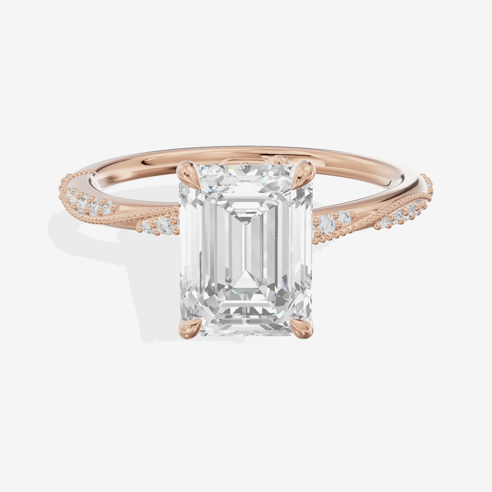Modern Selenia Emerald Engagement Ring with Side Stones (1/6 ct. tw.) in 18K Rose Gold