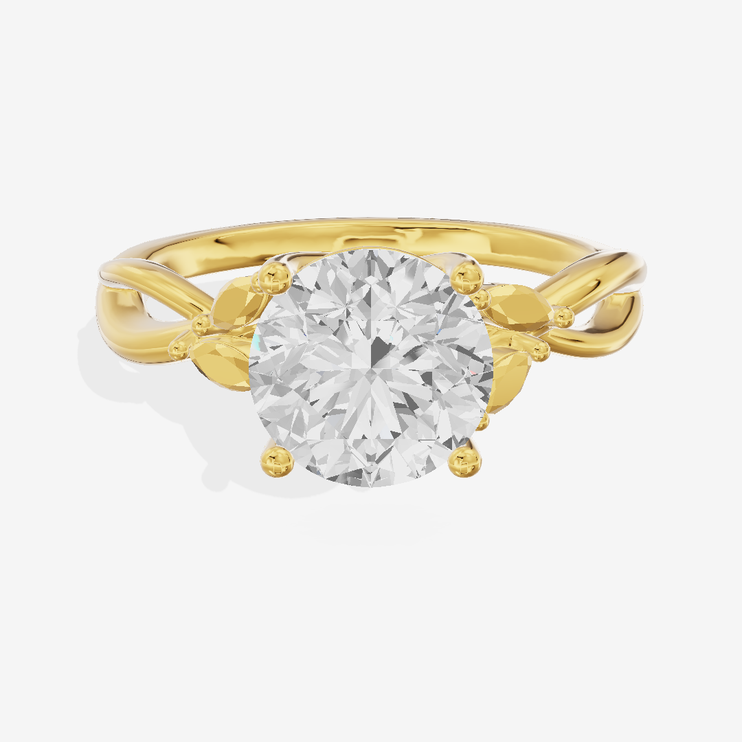 Modern Sincere Round Engagement Ring with Side Stones in 18K Yellow Gold