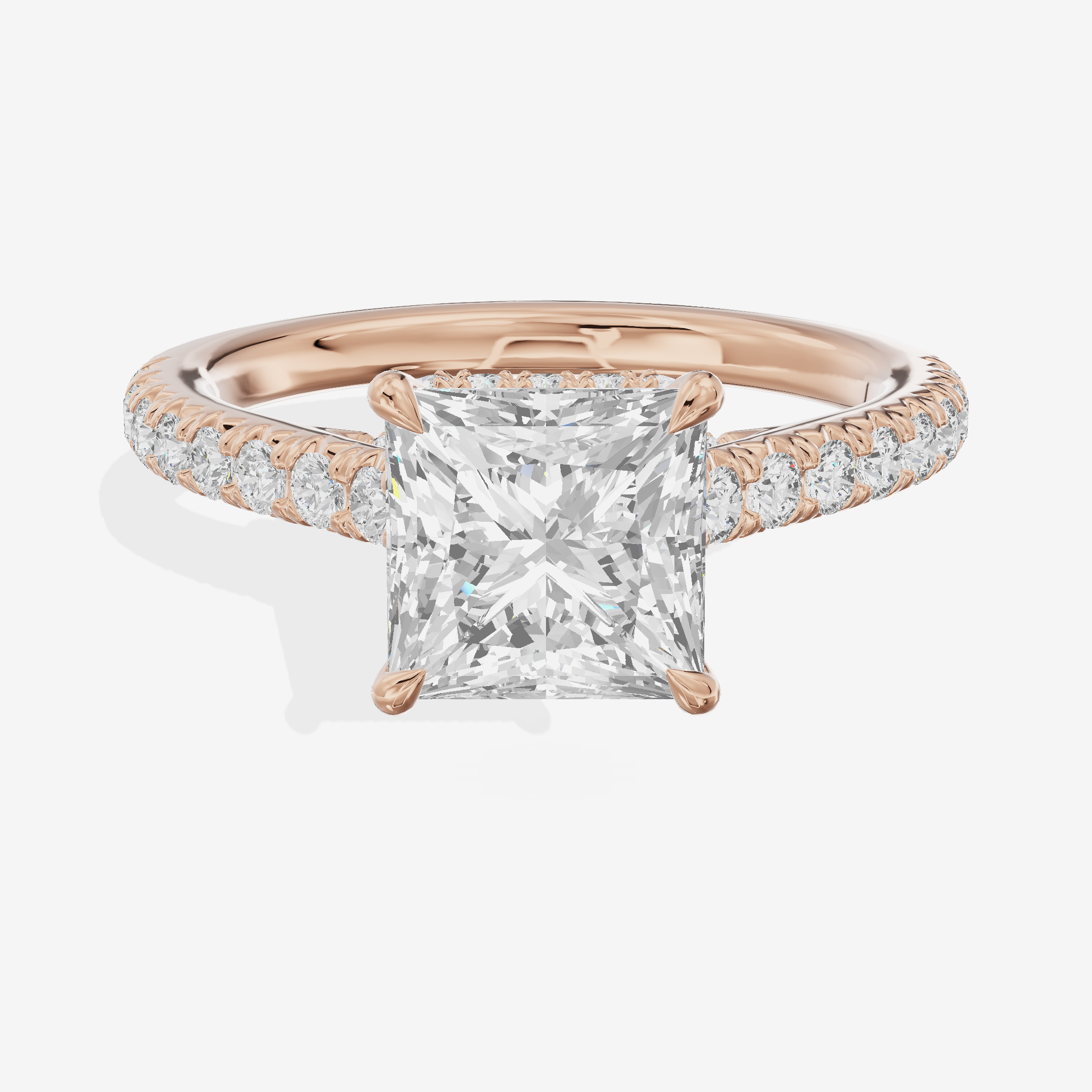 Classic Lightwoven Princess Engagement Ring with Side Stones (1/4 ct. tw.) in 14K Rose Gold