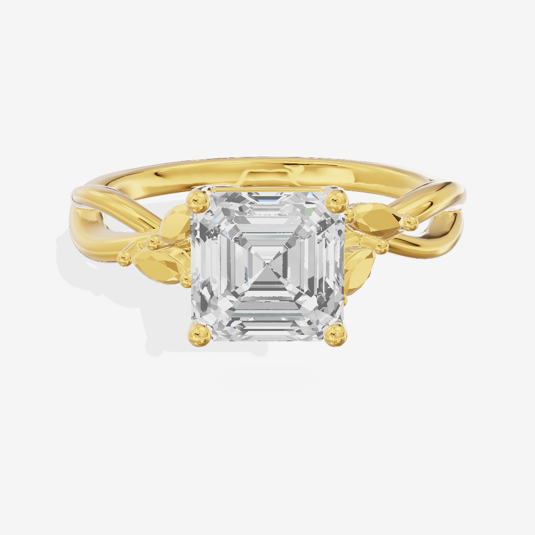 Modern Sincere Asscher Engagement Ring with Side Stones in 18K Yellow Gold