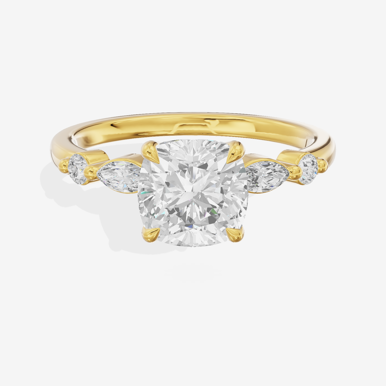 Petite Cherubine Cushion Engagement Ring with Side Stones (1/3 ct. tw.) in 18K Yellow Gold