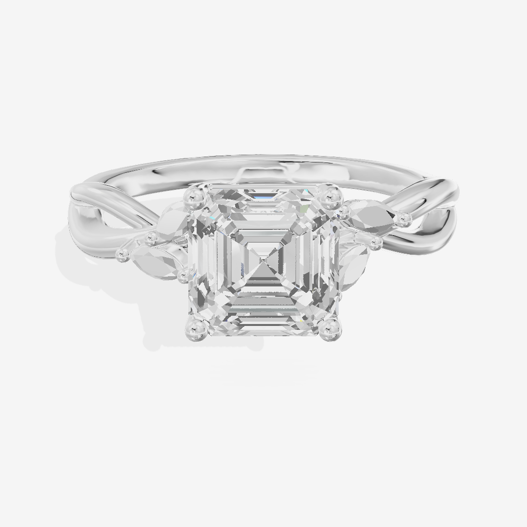 Modern Sincere Asscher Engagement Ring with Side Stones in Platinum