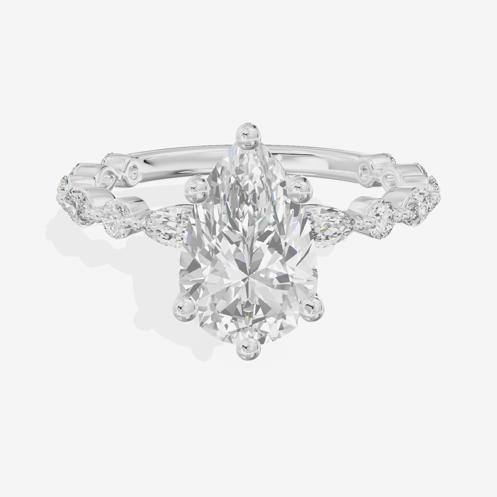 Solea Cathedral 2mm Pear Engagement Ring with Side Stones (1/2 ct. tw.) in 18K White Gold