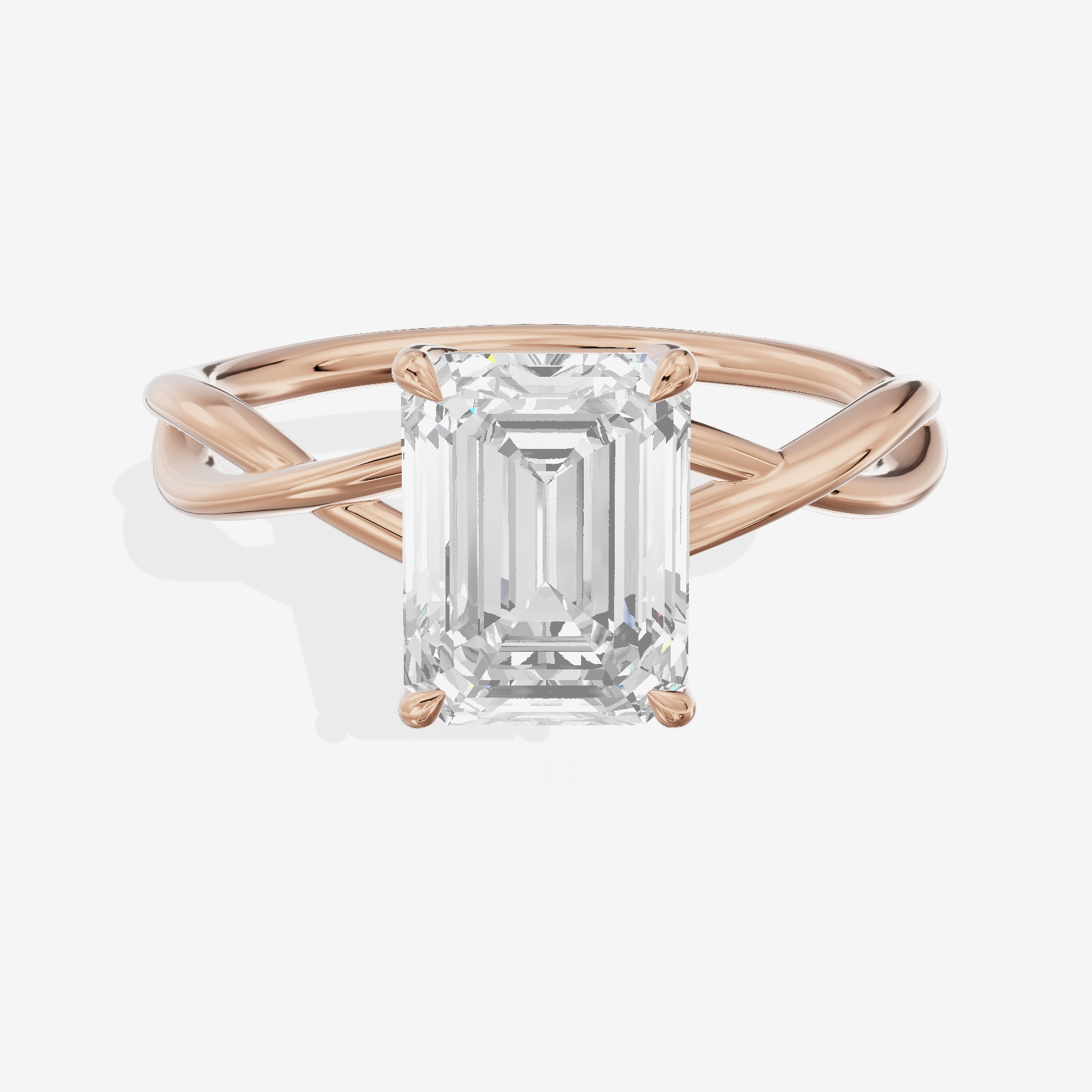 Twined Sincere Emerald Twisted Engagement Ring in 14K Rose Gold