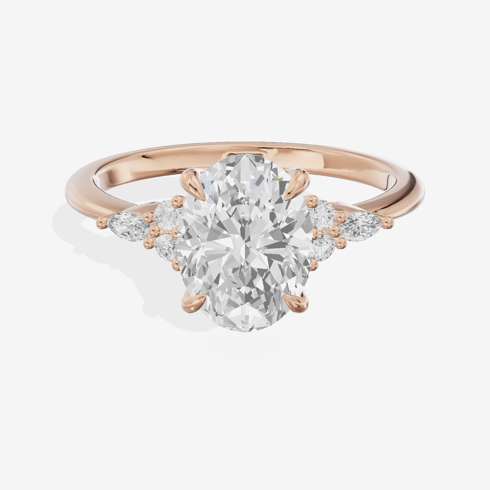 Luxe Tender Oval Engagement Ring with Side Stones (1/8 ct. tw.) in 18K Rose Gold