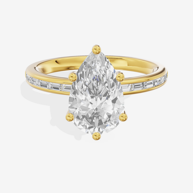 Tender Sincere Pear Engagement Ring with Side Stones (1/6 ct. tw.) in 14K Yellow Gold