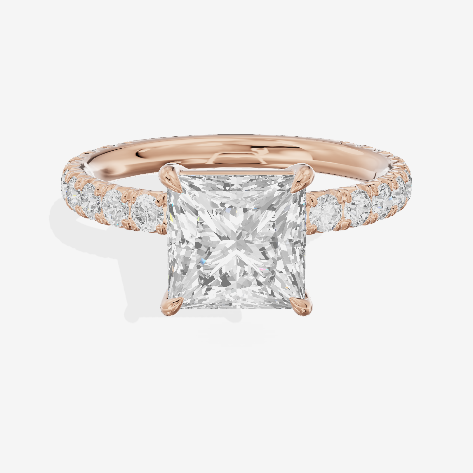 Twined Promezza Princess Engagement Ring with Side Stones (1/2 ct. tw.) in 18K Rose Gold