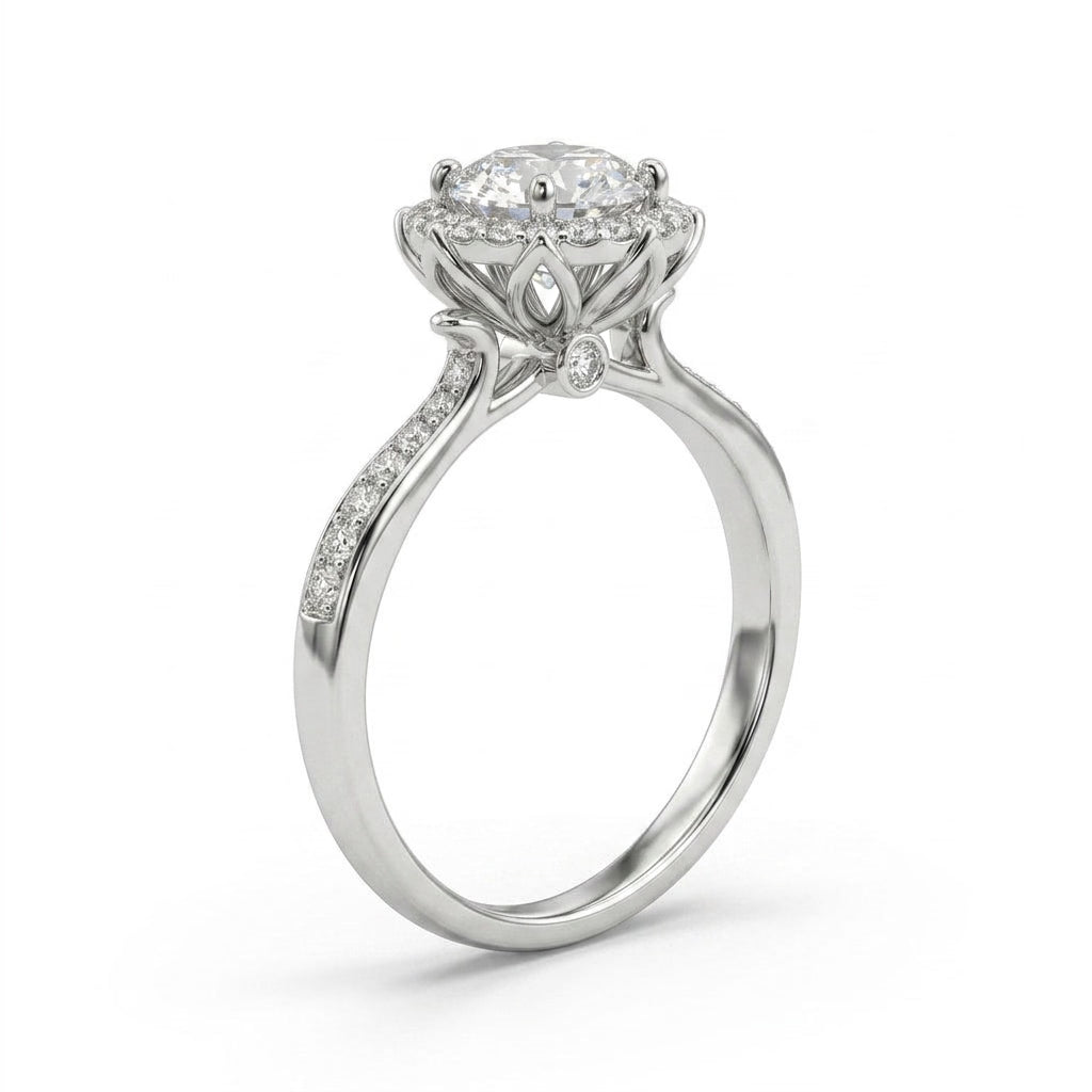 Cathedral Halo Pavé Round Engagement Ring (2/3 ct. tw.) in 18K White Gold