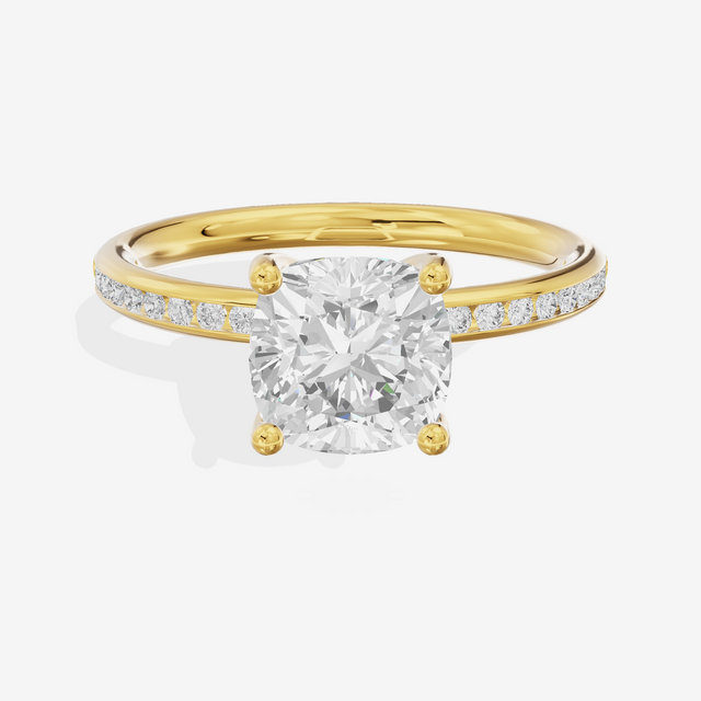 Classic Trellise Cushion Engagement Ring with Side Stones (1/8 ct. tw.) in 14K Yellow Gold