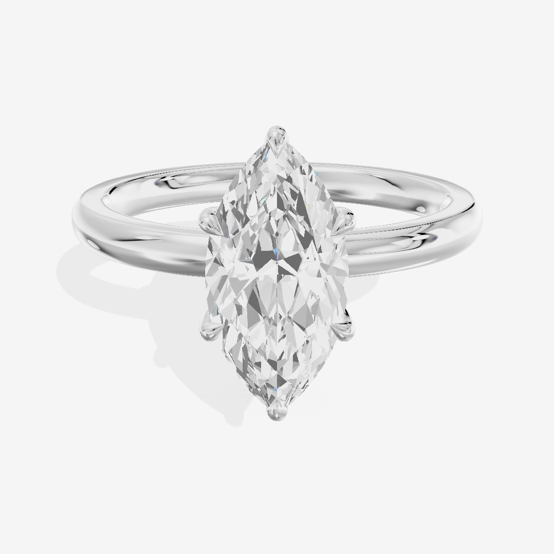 Bowed Tender 2mm Marquise Six-Prong Engagement Ring in 18K White Gold